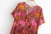 Happie queen diepe v-hals knop rood bloemen print strand bohemien maxi jurk dames rayon zomer boho sundress vestidos 220308