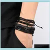 Beaded Jewelrybeaded Strands Fashion 4Pcs/Set Of Cross Genuine Leather Mens Woven Winding Handmade Bracelets Ladies Wholesale Jewelry Gift