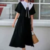 Abito da fata francese nero estivo nuove donne stile lolita ragazza con scollo a V abito vintage casual partito pieghettato abiti lunghi 210417