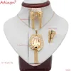 Adixyn Лазерная розовая золотая подвеска / ожерелье / кольцо / серьги набор ювелирных изделий для женщин девушки африканские эфиопские подарки N06158 H1022