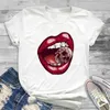 Yaz Kadın Tops Kırmızı Ağız Dudak Aşk Baskı T Shirt Moda O-Boyun Kısa Kollu Giyim Tshirt Harajuku Eğlence Beyaz T-shirt X0628