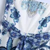 Casual Women Square Collar Bow Lace Rompers Summer Fashion Ladies Chinese Style Female Printed 210515