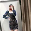 Women Fashion Sequins Mini Party Dress Square Collar Velvet Lady Dresses Sexy Bodycon Long Sleeve Sundress Vestido De Festa 210515