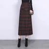 Vintage hoge taille plaid rok vrouwen winter warm wol lange potlood rok vrouwelijke Koreaanse stijl elegante dames kantoor midi rok 211120