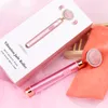 Lussuoso riscaldamento elettrico rullo per il viso strumento di massaggio al quarzo rosa naturale Beauty Bar USB ricaricabile antirughe cellulite pelle disintossicante massaggiatore