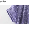 Women Lavender Floral Summer Dresses Sexy Cross V Neck Short Sleeve Tie Waist A-line Wrap Midi Dress vestidos verano 210514