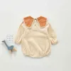 Couleur unie automne nouveau-né bébé filles lin body tenues combinaison broderie fleur enfants body 210413