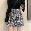 Moda Saia de Verão A linha Mini Kawaii Leopardo Cintura Alta Poliéster Elastic Band S para mulheres Basic OL Roupas 210604