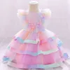 2021 Sommar Baby Klänningar för Flickor Sequins Flower Party Chopening Gown Toddler Girl 1 År Birthday Princess Dress Kläder G1129