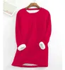 Outono inverno tricotada camisola mulheres pulôver o pescoço manga comprida femmle solta plus tamanho suéter quente feminino longo adicionar tops de pelúcia 211217