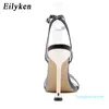 Eilyken 2021 New Ankle Strap 녹색 여성의 하이힐 11cm 샌들 뾰족한 발가락 여성 파티 신발 Sandalias de Mujer
