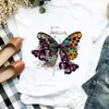 Kvinnor Lady Flower Butterfly Cartoon Printing 90s Fashion Print Shirt Kläder T Tee Womens Tshirt för Kvinnlig Top Grafisk T-shirt x0527