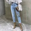 Kobiety Vintage Wysoka Talia Proste Dżinsy Kobiet Streetwear Luźne Spodnie Denim Jeans Przyciski Zipper Damska Dżinsy Nowa Moda 210422