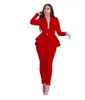 Kvinnor Vinter Set Tracksuit Full Sleeve Ruffles Byxor Suit Two Piece Office Lady Business Wear Uniform Gl610