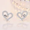 Designer Love Heart Stud Boucles d'oreilles avec cristal plaqué or 18 carats Boucles d'oreilles en diamant brillant pour femme Zircon blanc