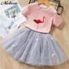 Melario 2-7 anni Set di abbigliamento per ragazze Summer Cute Princess Girl Cartoon T-Shirt + Abito in garza 2 pezzi Set Abbigliamento per bambini 210412