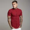 Homens de verão Moda Manga Curta Sólida Camisa Slim Fit Homem Social Negócio Negócio Camisa Marca Mens Gym Fitness Roupas Esportivas 210714