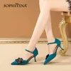 Sophitina Party Women's Sandals Flower Dekoration Spänne Elegant Stiletto Skor Cover Heel Spring Kvinna Skor AO740 210513