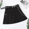 Punk Summer Gothic Skirts For Women Streetwear Casual Zipper High Waist Black Skirt Sexy Mini Pleated Free Belt Chain