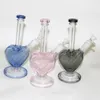 Color heart shape glass bongs hookahs bubbler ash catcher heady recycler Dab oil rig smoke water pipe with 14mm bowl