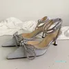 2021 Designers Dress shoe Evening Slingback Satin Bow Pumps 6.5cm Crystal-Embellishments rhinestone shoes spool Heels sandals for women