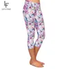 LETSFIND été belles fleurs imprimer Leggings taille haute grande taille doux et confortable Fitness mi-mollet 210925