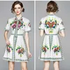 Women Casual Summer Dress Lady Vintage High quality Floral Printed short Sleeve Bow Mini party Vestidos 210529