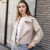 Femmes Faux Cuir Veste Lâche Pu Moto Biker Manteau Rouge Automne Turndown Collier Streetwear Noir Punk Vêtements d'extérieur 210423