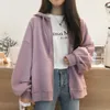 Jocoo Jolee Women Korean Pop Solid Zipper Up Hoodies pojkvän Stil Löst kappa Autumn Jackets Plus Size Outwear Fashion 210619