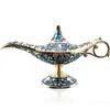 22cm Elegant Vintage Metal Carved Aladdin Lampa Ljus Int Te Oljekanna Dekoration Figurer Spara Collection Arts Craft Present 211029
