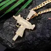 Pistolet broń mody łańcucha kuba wisząca mężczyźni lodowani kryształowy złoto kolor urok bioder biżuteria kubańska naszyjnik15552955