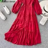 Robe longue blanche pour femme col en v élégant Maxi Vestido vêtements dentelle Patch taille haute Boho Vintage moulante femme 210603