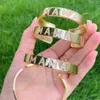 3pcs, Top Quality Inital Letter Name Mama Bangle Bar Bracelets Simple Open Cuff Bangle Jewelry Gift for Mother's Day Mom Mother Q0720