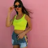 Mulheres Neon Yellow Tank Tops Verão Básico Crop Top Streetwear Moda Harajuku Cropped Tees Laranja Sexy Sem Mangas Meia Ver 210517