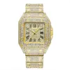 Coppia di diamanti orologio orologio hip hop oro in acciaio inox per uomo e donne al quarzo lusso ghiaccio esterni in orologi da polso