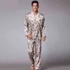 Luxury Pajamas Men Paisley Pattern Sleepwear Silk Långärmad Satin Mens Pyjamas Mäns Lounge Pyjamas Set Plus Storlek 4XL 211111