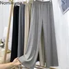 Nomikuma Coreano Harajuku Calça Reta de Perna Larga Feminina Cor Sólida Calça Casual Solta Elástica Cintura Alta Pantalones 3e105 210514