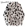 Yitimuceng Leopard Blouse Kvinnor Nedgång Krage Button Up T Shirts Office Lady Plus Storlekskjorta Mode Casual Clothing 210601