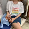 Korean mode casualfunny katoen kort mouw dames t -shirt zondag maandag dinsdag schattige kawaii kleurrijke letter print grafictop 210518