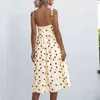 Casual Polka Dot Women Summer Loose White Black Beach Vintage Button Midi Boho Dress Vestidos 210415