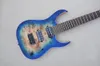 7 Saiten Blue Ahorn Furnier Mahagoni Körper E-Gitarre mit schwarzer Hardware, Palisander-Griffbrett