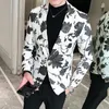 Fatos masculinos blazers 2021 jaqueta de blazer floral homens coreano moda fina cabe um botão branco primavera streetwear tops chique legal terno casaco