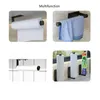 Space Aluminum Punch-Free Toilet Paper Holder Wall-Mounted Bathroom Kitchen Roll Holder Paper Towel Hook Modern Black Hanger 210705