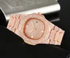 Luxe Hommes Montre Sliver Or Rose Cristal Hommes Montres Diamant En Acier Inoxydable Femmes Quartz Montre-Bracelet Robe Business Date Horloge Wristwatche