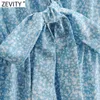 Zevity Women Sweet V Neck Beading Floral Print Bow Tie Mini Dress Femme Chic Butterfly Sleeve Casual Slim Ruffles Vestido DS8195 210603