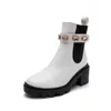 Sapatos de Rock Mulher Botas-Mulheres Cristal Redondo Toe Luxo Designer Mid Mid Middle Senhoras Autumn Rhinestone Borracha de borracha alta Y1018
