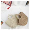 HBP Non-Brand Semicircle moon handbag hand woven beach solid color versatile portable lady's straw bag sport.0018