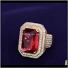 Band Rings Jewelry Drop Delivery 2021 Unisex Men Women Fashion Top Quality Gold Plated Big Square Cz Diamond Ring Party Wedding Nice Gift For