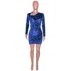 Chic Zipped Mini Dress (Royal Blue) Womens Long Sleeve Side Slit Skinny Velvet Short Party Dresses Birthday Outfits
