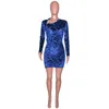 Mini robe zippée Chic bleu Royal pour femmes, manches longues, fente latérale, slim, robes de soirée courtes en velours, tenues d'anniversaire, 261W